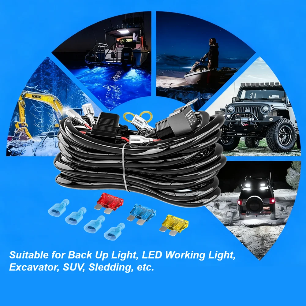 

Комплект кабелей 3М 12В 24В 40А с блоком предохранителей, проводкой и реле для автомобильных светодиодных фар, внедорожных LED-ламп и рабочих фонарей