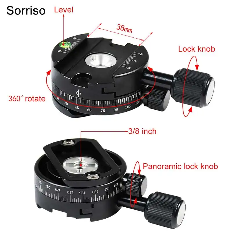 360 학위 회전 파노라마 삼각대 볼 헤드 퀵 릴리스 플레이트 클램프 슈팅 어댑터 마운트