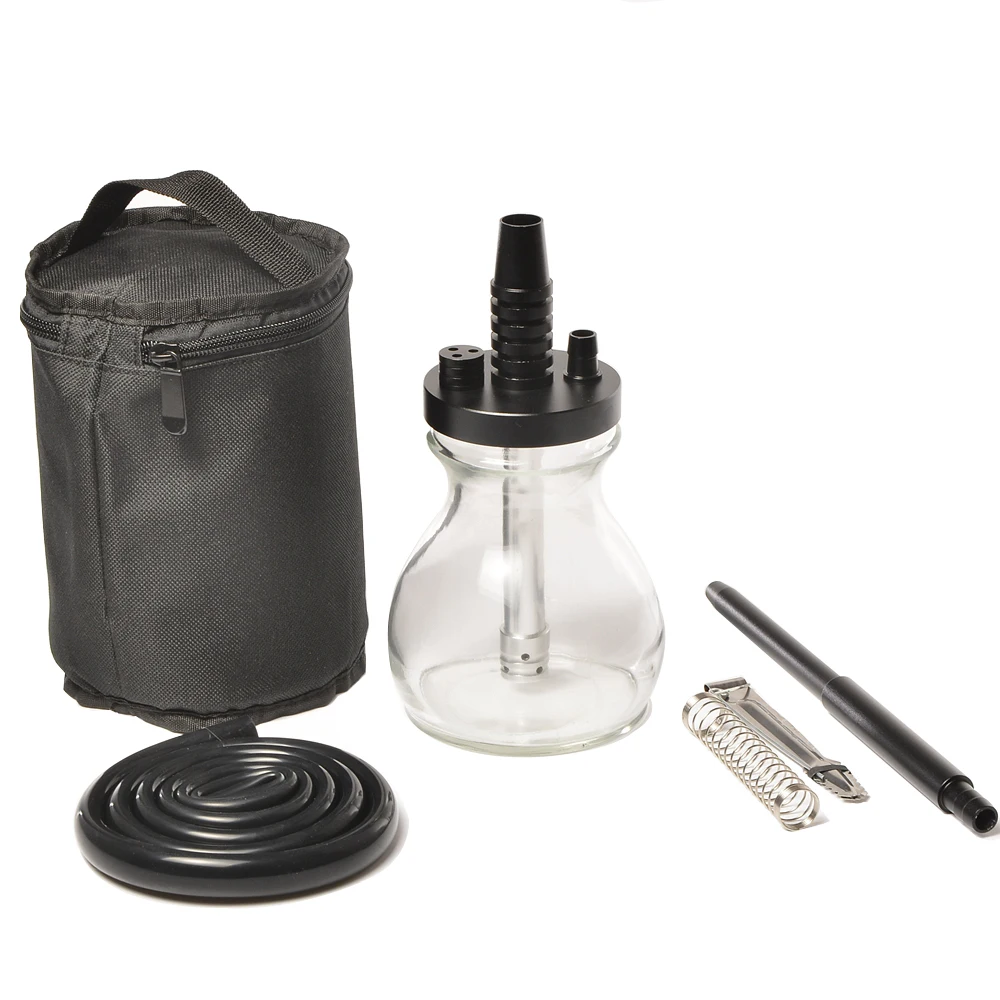 

Glass Hookah Small Travel Shisha Pipe Chicha Narguie Pipa with Hookah Bag Hose Metal Spring Tongs Smoke Accessories