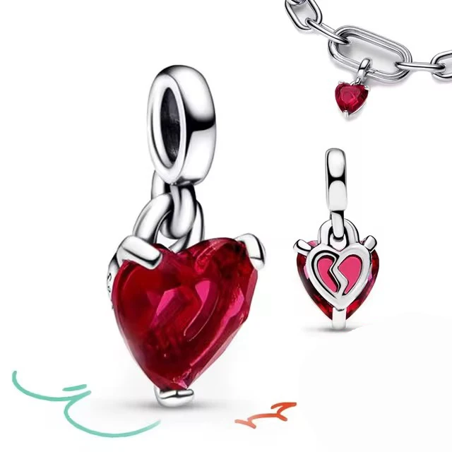 925 فضة غرامة لي سلسلة الوردي القلب الجمجمة محظوظ البرسيم سحر صغير صالح لي سوار للنساء DIY مجوهرات هدية #5