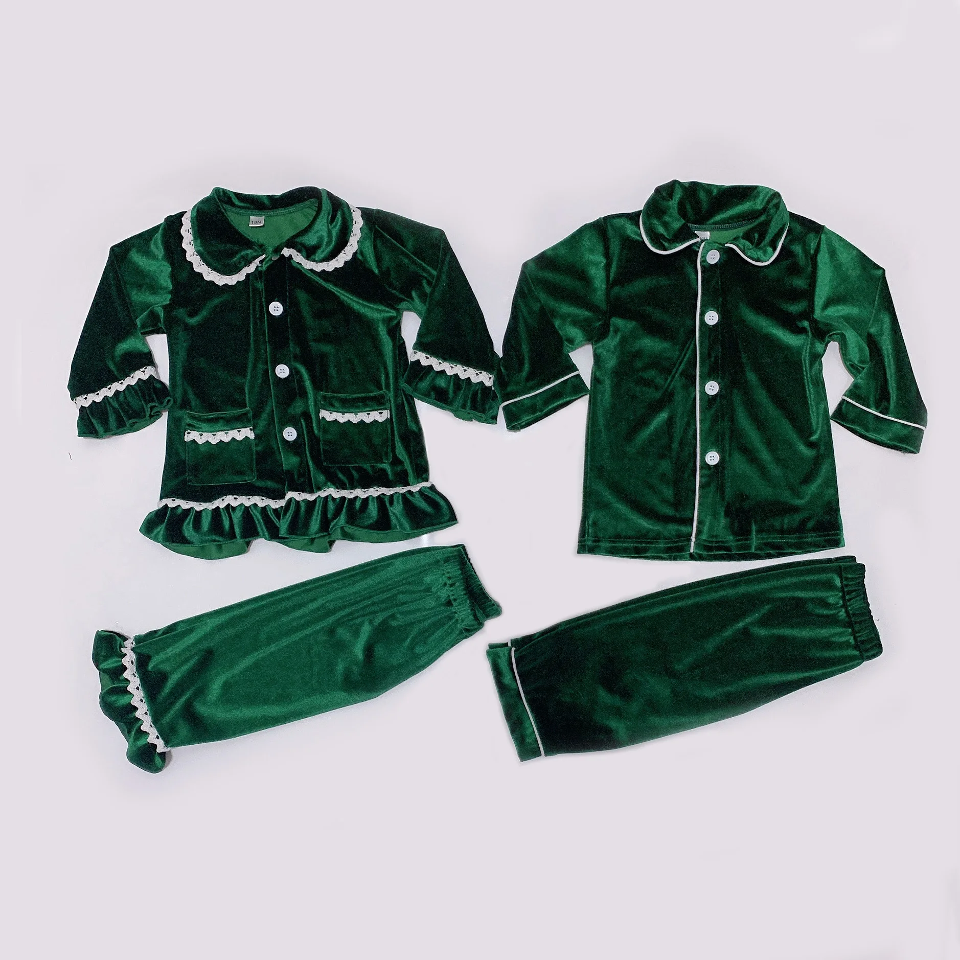 winter loungewear kids christmas women men pyjamas pajamas green velvet family collection Xmas pyjamas baby boys girls sleepwear