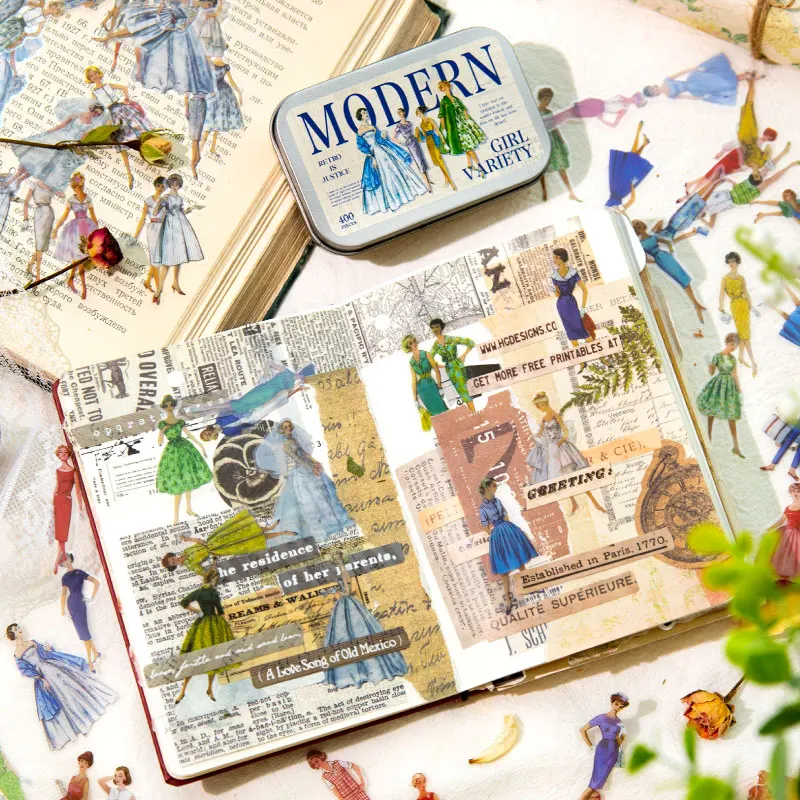 Mr.Paper 400 Pcs/Box Modern Girl Vintage Stickers Rich Patterns PET Handbook DIY Decoration Material Korean Stationery