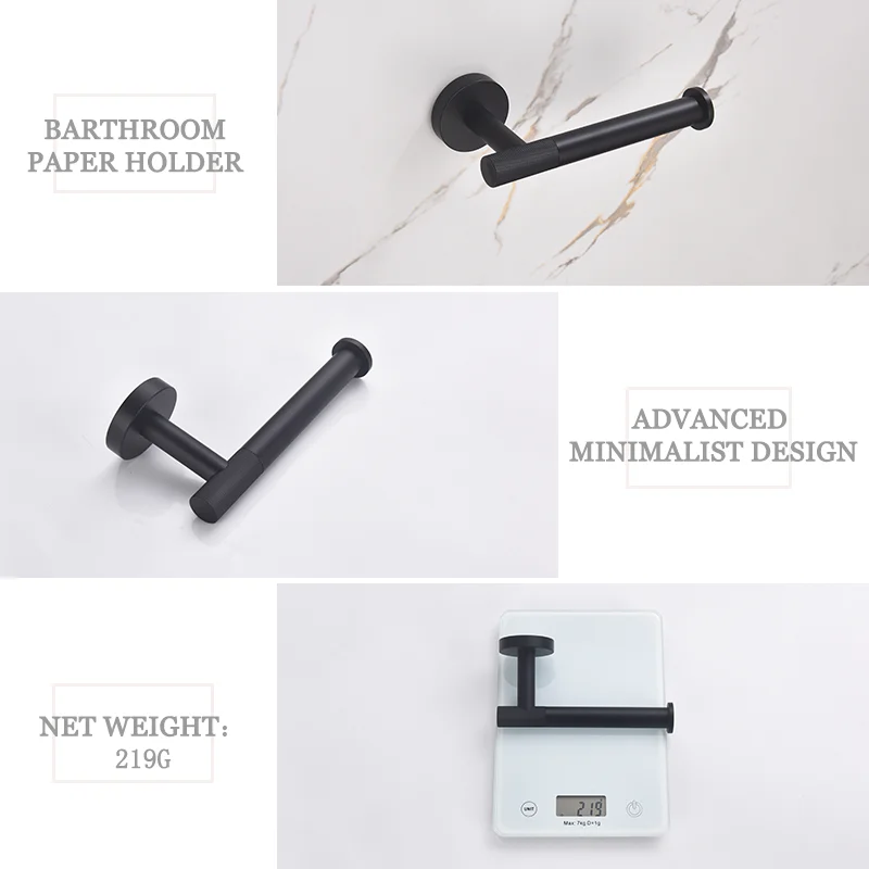 Matt Black Brass Knurling Towel Rack Toilet Brush Paper Holder Soap Dispenser Towel Bar Hook Bathroom Hardware