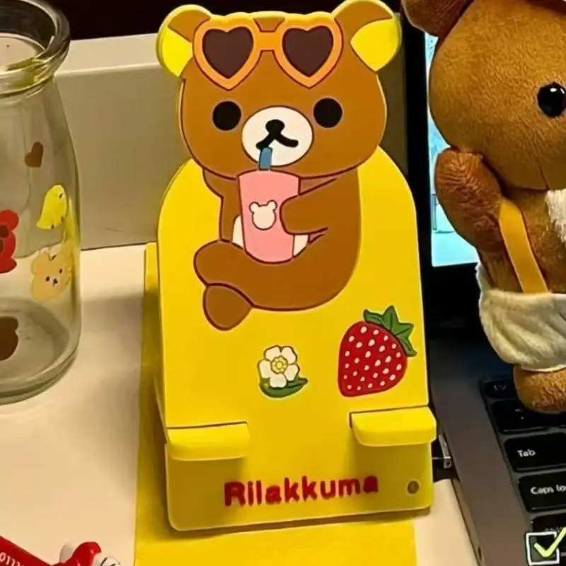 Kawaii Rilakkuma Mobile Phone Holder Cute Cartoon Creative Mobile Desktop Stand Anime Peripheral Portable Lazy Stand Girls Gifts