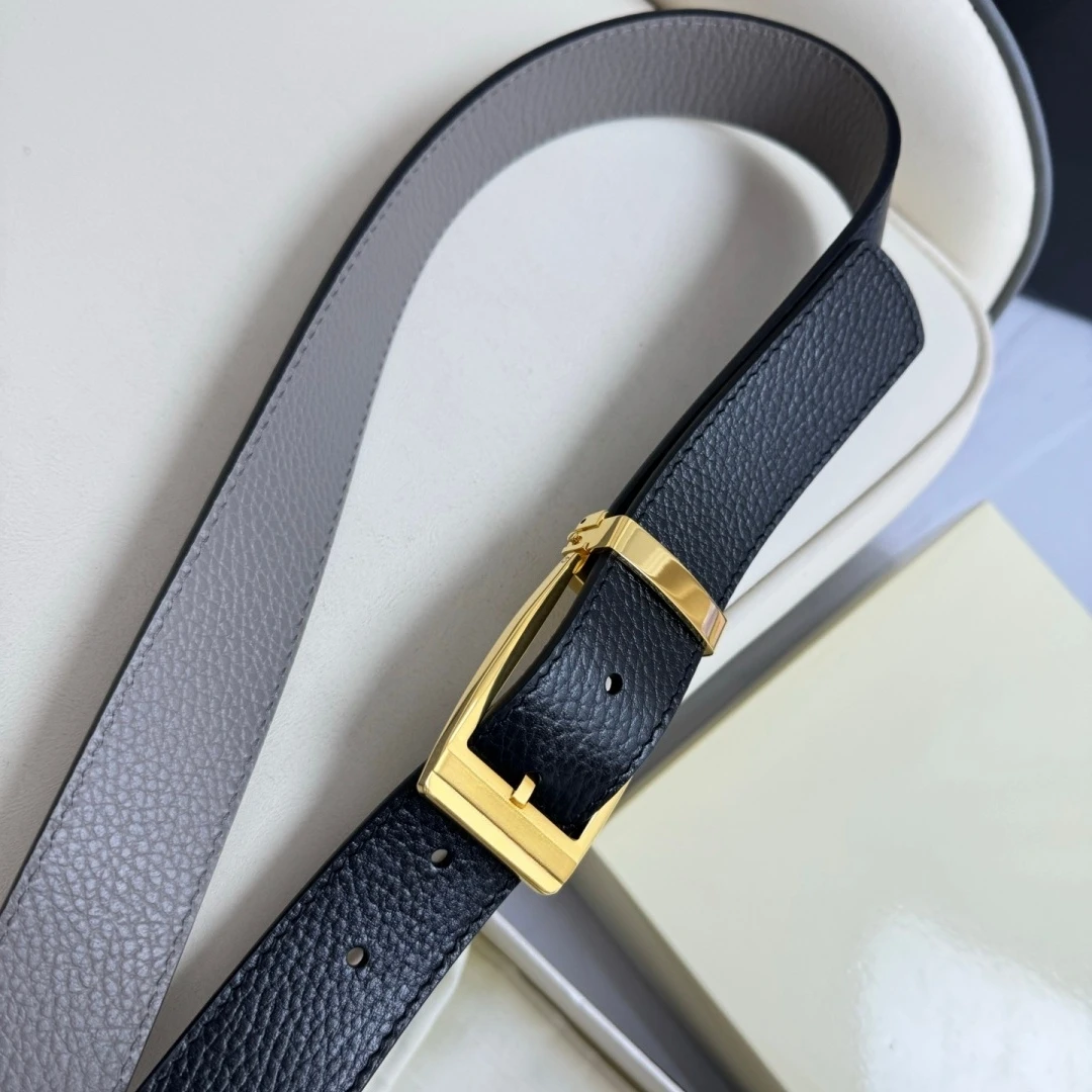 Casual Business Formal Waist Strap Pebble Cross Grain 35mm Luxury Men's Reversible Dual‑Sided Leather Belt Rotatable Pin Buckle