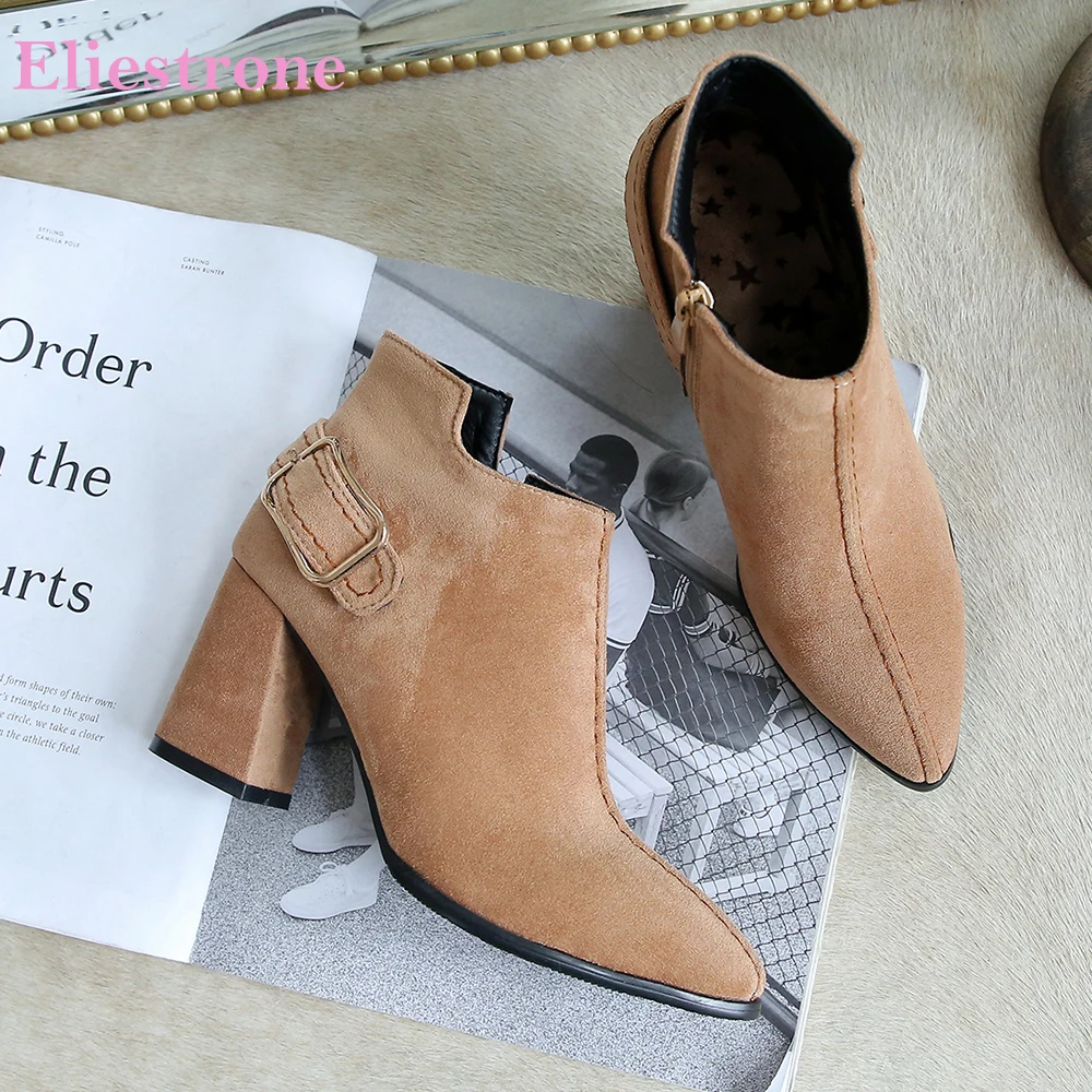 

New Mature Beige Brown Women Ankle Boots Sexy High Block Heels Office Lady Formal Shoes Plus Small Big Size 11 32 43 45 47
