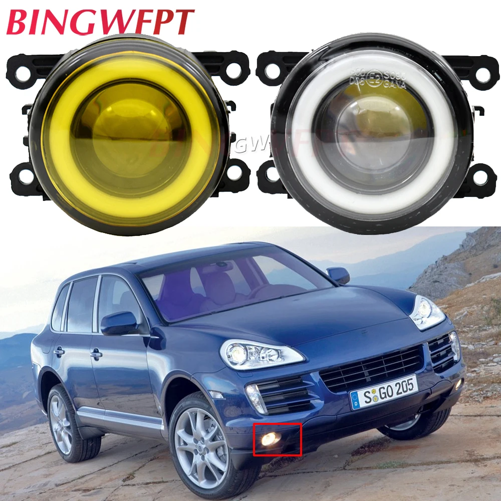 2PCS Angel Eye LED Fog Lights Headlight Fog Light For Porsche Cayenne 955 Closed Off-Road Vehicle Fog Lamp For Porsche Cayenne