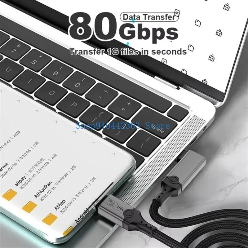 652F USB5 USB C to USB C Cable 80Gbps 16K@30Hz 240W Fast Charging USB C Data Cord Video Cable for Smartphone Laptops