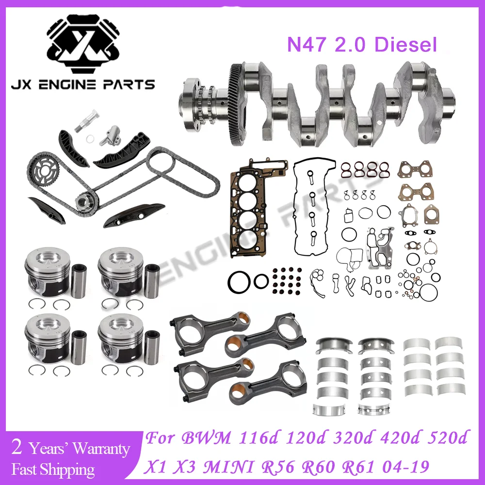 Kit de chaîne de distribution de reconstruction de moteur N47, jeu de joints de Piston de roulement de vilebrequin pour BMW MINI 2.0 116d 418d 520d X1 X3 X5 2.0L