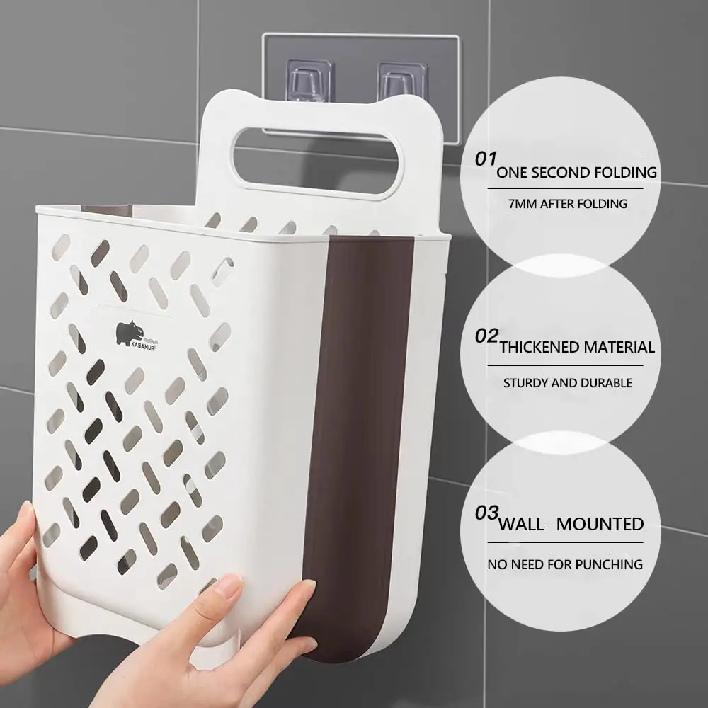 1 قطعة سلة الملابس القذرة المثبتة على الحائط ذات سعة كبيرة سلة تخزين قابلة للطي تصميم مجوف قوي للتهوية