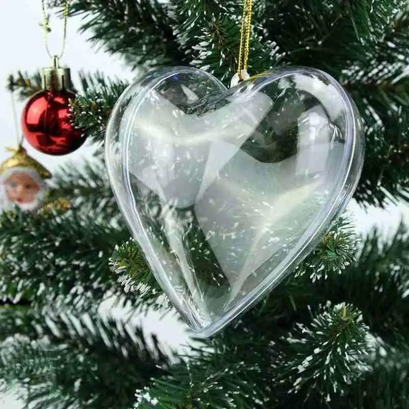 Christmas Clear Heart Baubles Clear Craft Fillable Home Wedding Party Garden Hanging Ball Tree Decor Box Gift Plastic Decor