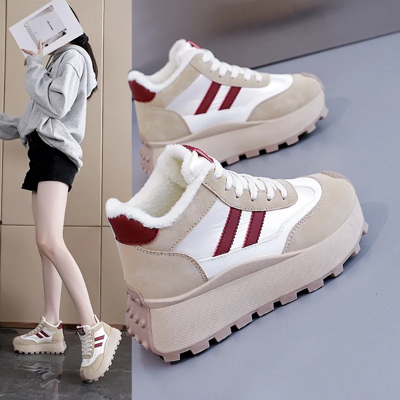 الشتاء سميكة سوليد عالية الجودة المرأة أحذية رياضية غير رسمية الارتفاع زيادة الصوف الدفء نمط جديد مريح #2