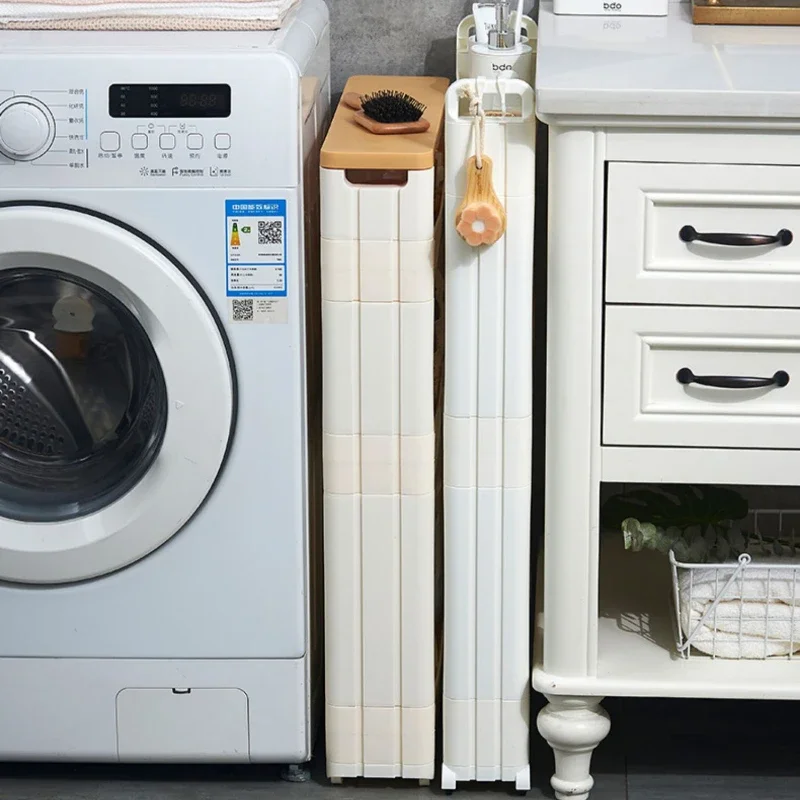 Layered Bathroom Organizer - Narrow Kitchen and Toilet Shelving, Space Saver Floor Mobile Unit, Portable Storage Rack