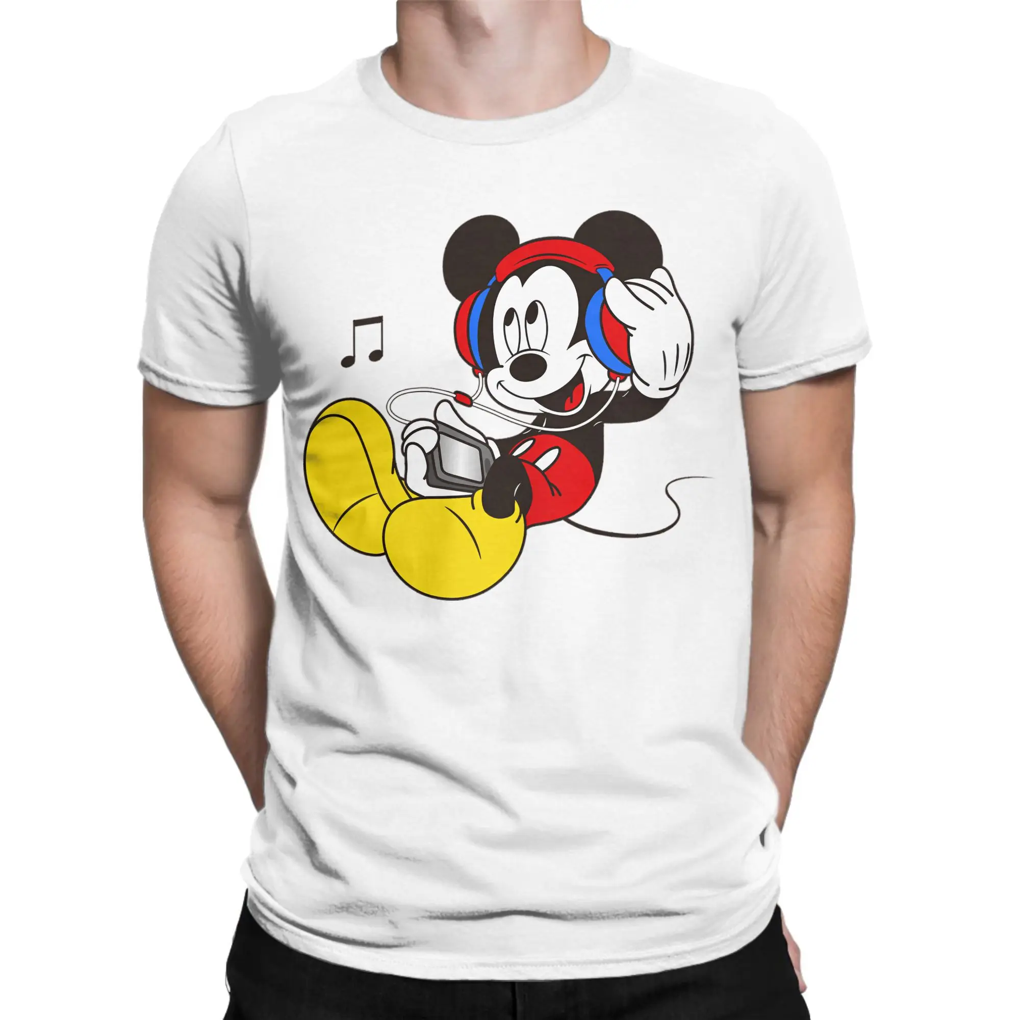 

MIckey Mouse Listen To the Music T Shirt Couple Streetwear Cotton T Shirts Summer O-Neck Harajuku Tee Shirt Big Size Tops
