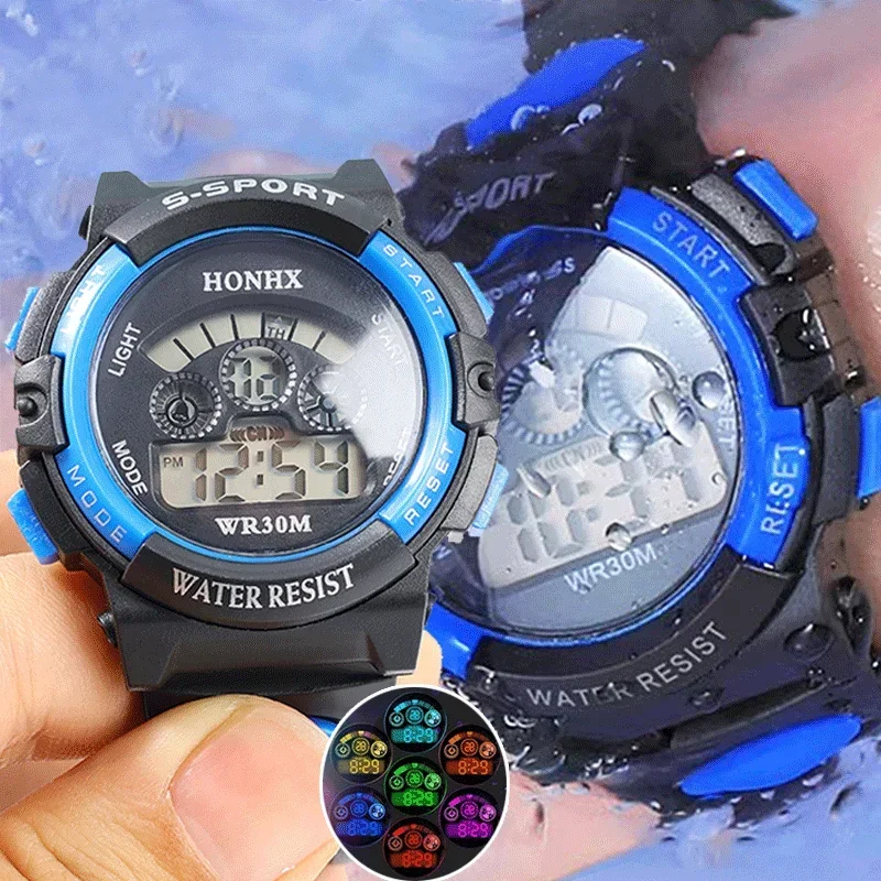 Children's Electronic Watches Seven Colors Luminous Life Waterproof Multi-function Luminous Alarm Clocks Watch for Boys Girls