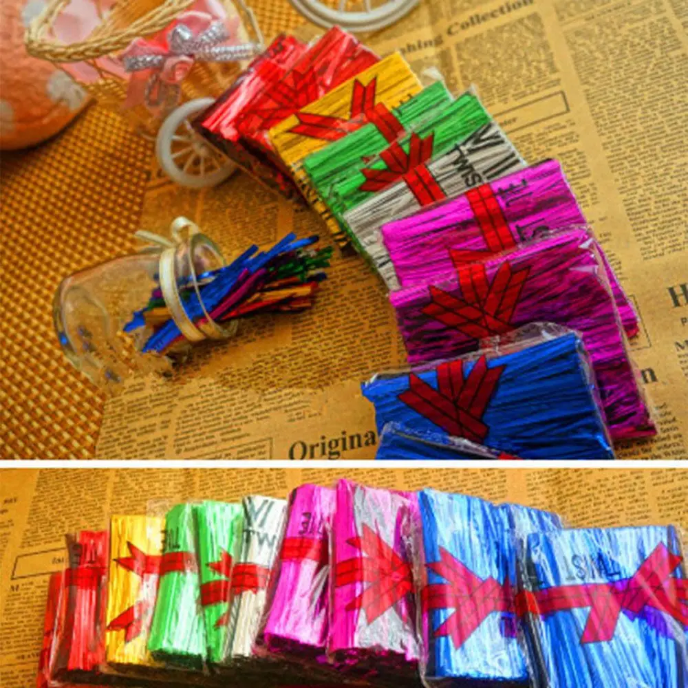 800PCS New Metallic Twist Ties Wire Cellophane Bag Pack Sealing Steel Baking Wrapping Ligation Party