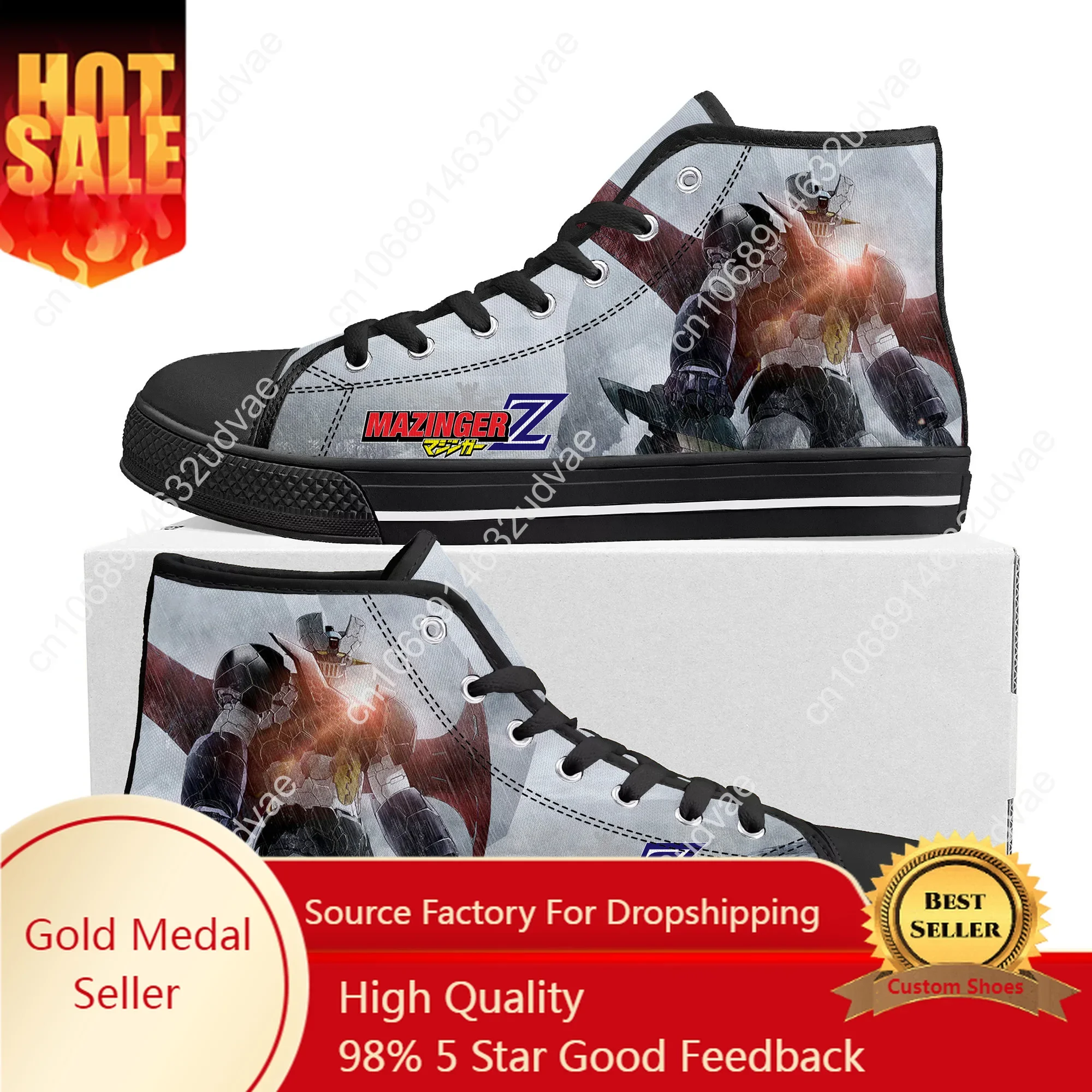 Hot Anime Mazinger Z Cartoon High Top Sneakers High Quality Mens Womens Teenager Canvas Sneaker Casual Couple Shoes Custom Shoe