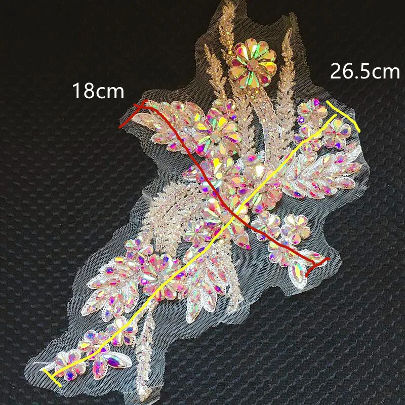 Wspaniały AB szklany kryształ zroszony wykończenia w parach na stroje taneczne dekoracja ręcznie szyta aplikacja ze strasem do odzieży