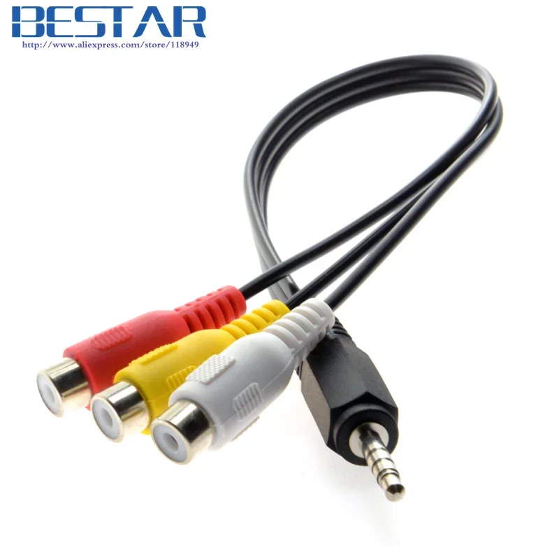 3.5 مللي متر 1/8 "ذكر ستيريو سيارة AUX إلى 3 RCA AV أنثى الحبل الصوت والفيديو كابل مركب 20 سنتيمتر