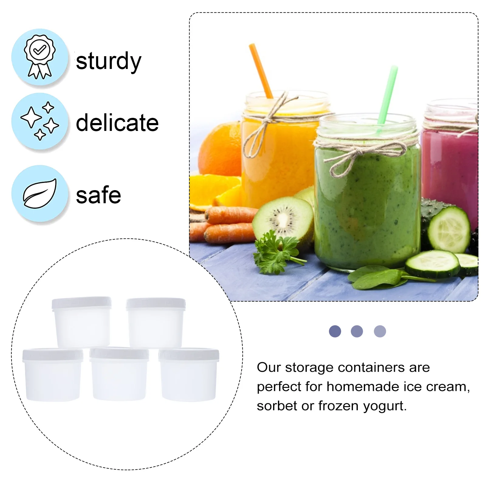 

Airtight Ice Cream Box Containers 120ml Disposable White Plastic Dessert Cups for Homemade Sorbet Yogurt Storage No Leak