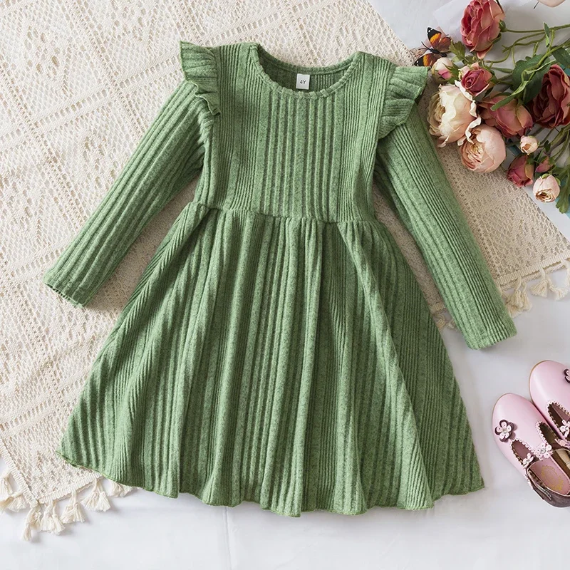 Elegant Girl Dress Knitting Wool Long Sleeve Princess Autumn Winter New Warm Sweater Dress Kid Red Christmas Casual Clothes 3-8Y