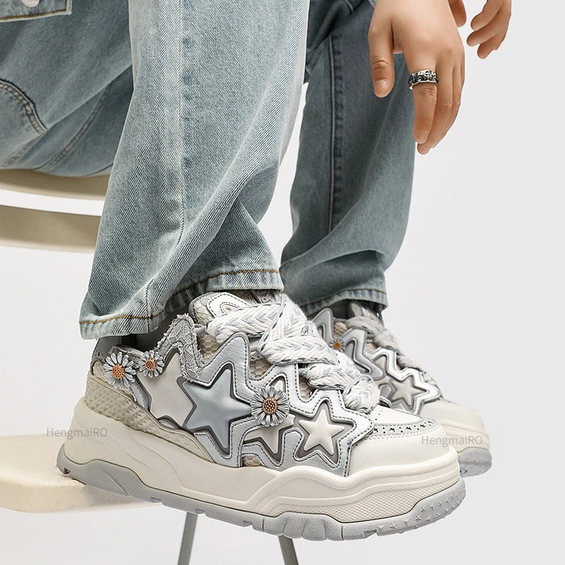 Buty damskie dla mężczyzn tenis Retro Y2K Cream Star Punk buty deskorolkowe męskie modne trampki na platformie sportowe obuwie