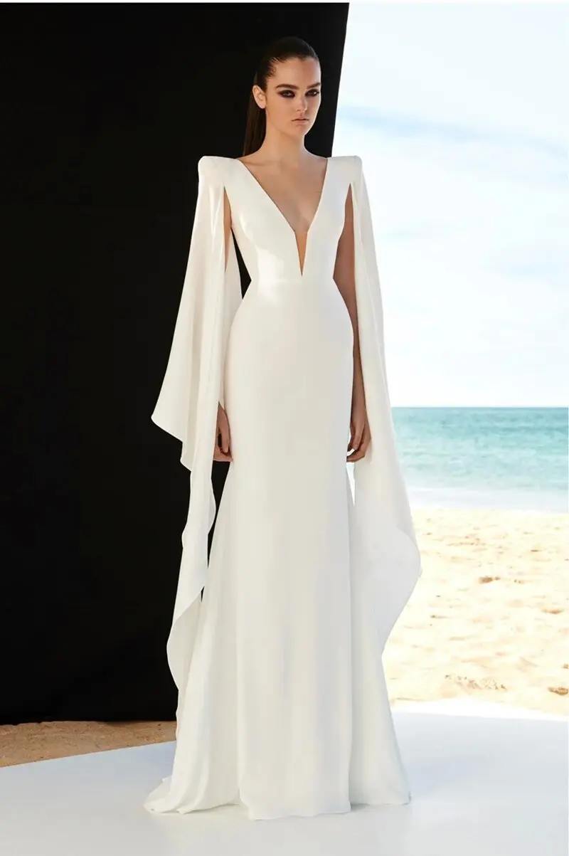 Vestido largo de sirena con cuello en V para mujer, traje Sexy de diseñador de lujo, elegante, blanco, francés, novedad de 2023