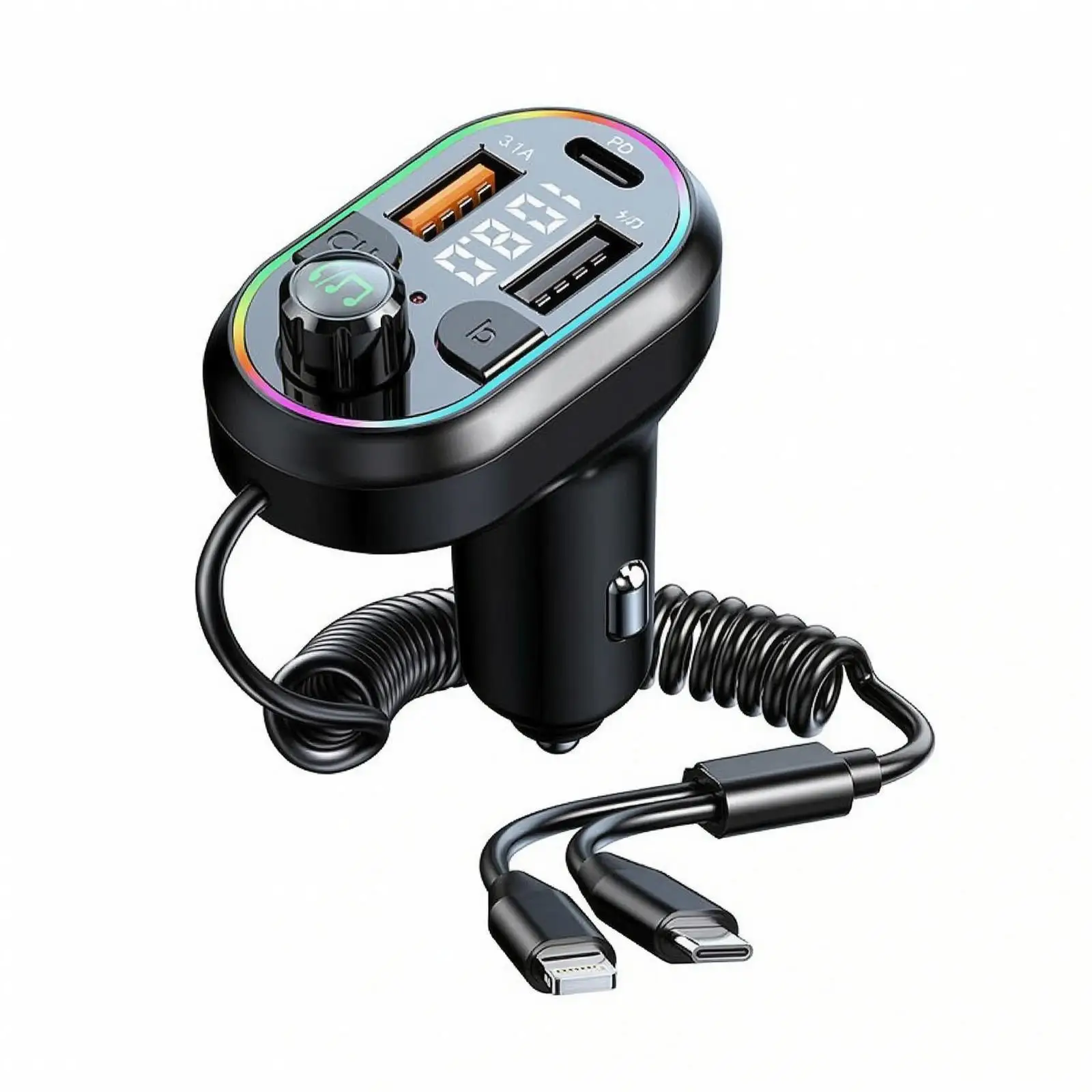 Car Phone Charger with Digital Screen and Built in Bluetooth for Hands Free Calling in Auto