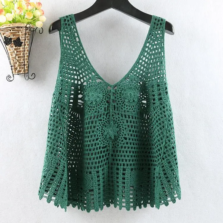 Hollow Knit Vest Ladies Sling Short Top Woman Crocheted Short Tank Tops Female Comfortable Sleeveless Camis Tops Camisole L65