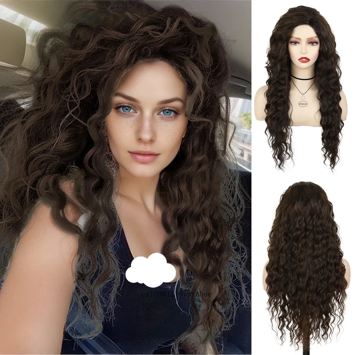 Synthetic Hair Dark Brown Wave Wig for Women Lady Charming 26 Inch Long Wavy Curly Wigs Daily Party Costume Use Natural Looking