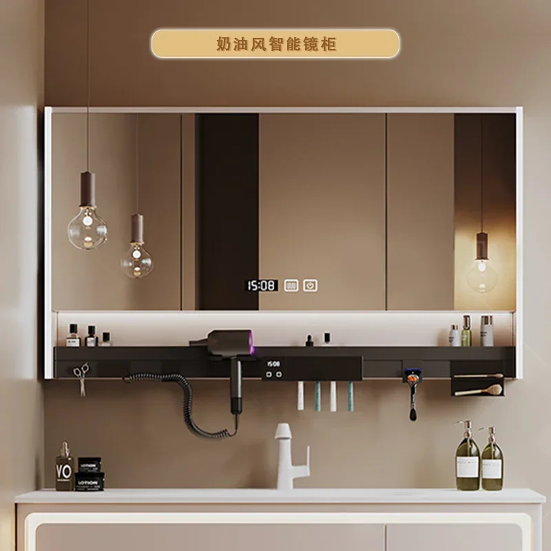 

Smart bathroom mirror cabinet, separate wall-mounted bathroom mirror, multi-functional hair dryer rack, storage integrated cabin