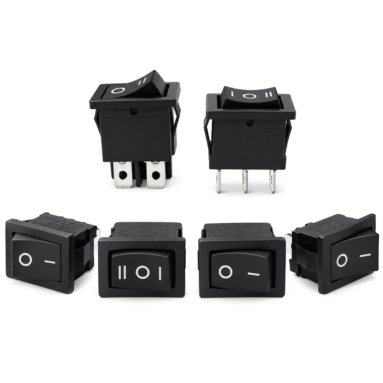 5Pcs 2/3/6/4Pin KCD1/KCD101 Self-Locking Electrical Power Boat Shape ON-OFF/ON-OFF-ON KCD1 Rocker Switch Toggle Switch Black