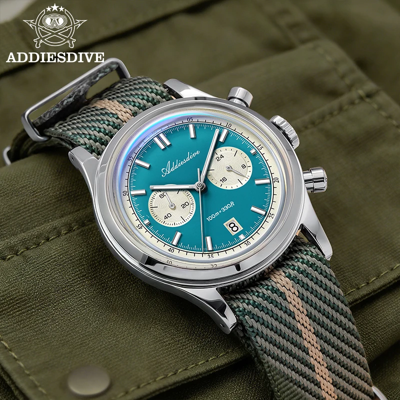 

ADDIESDIVE Men Watches 0S21 Chronograph Quartz Wristwatch 38mm AD2542 BGW9 Luminous Bubble Glass 10Bar Waterproof Fashion Watch