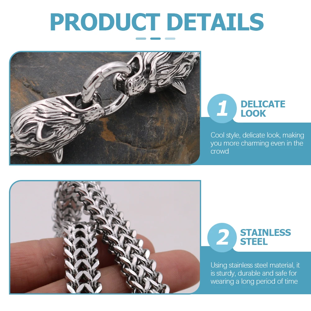 

Wolf Head Bracelet Stainless Steel Men Personalized Male Wrist Chain Cool Stylish Bracelet for Vacation Party Outdoor Fashion