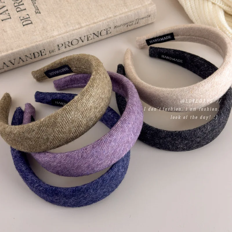 

Headband Wide Solid Wool Crown Lifting Minimalist Non Slip Comfortable Daily Wear for Women Fall Winter Versatile