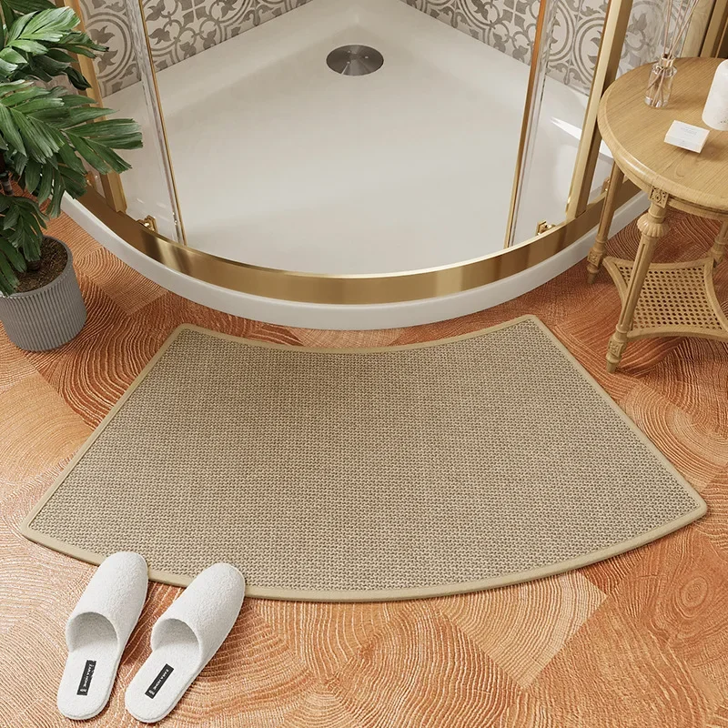 Arc Linen Bath Mat - Non-Slip Shower Rug, Handwoven Quick-Dry Bathroom Floor Mat with Rubber Backing, Machine Washable