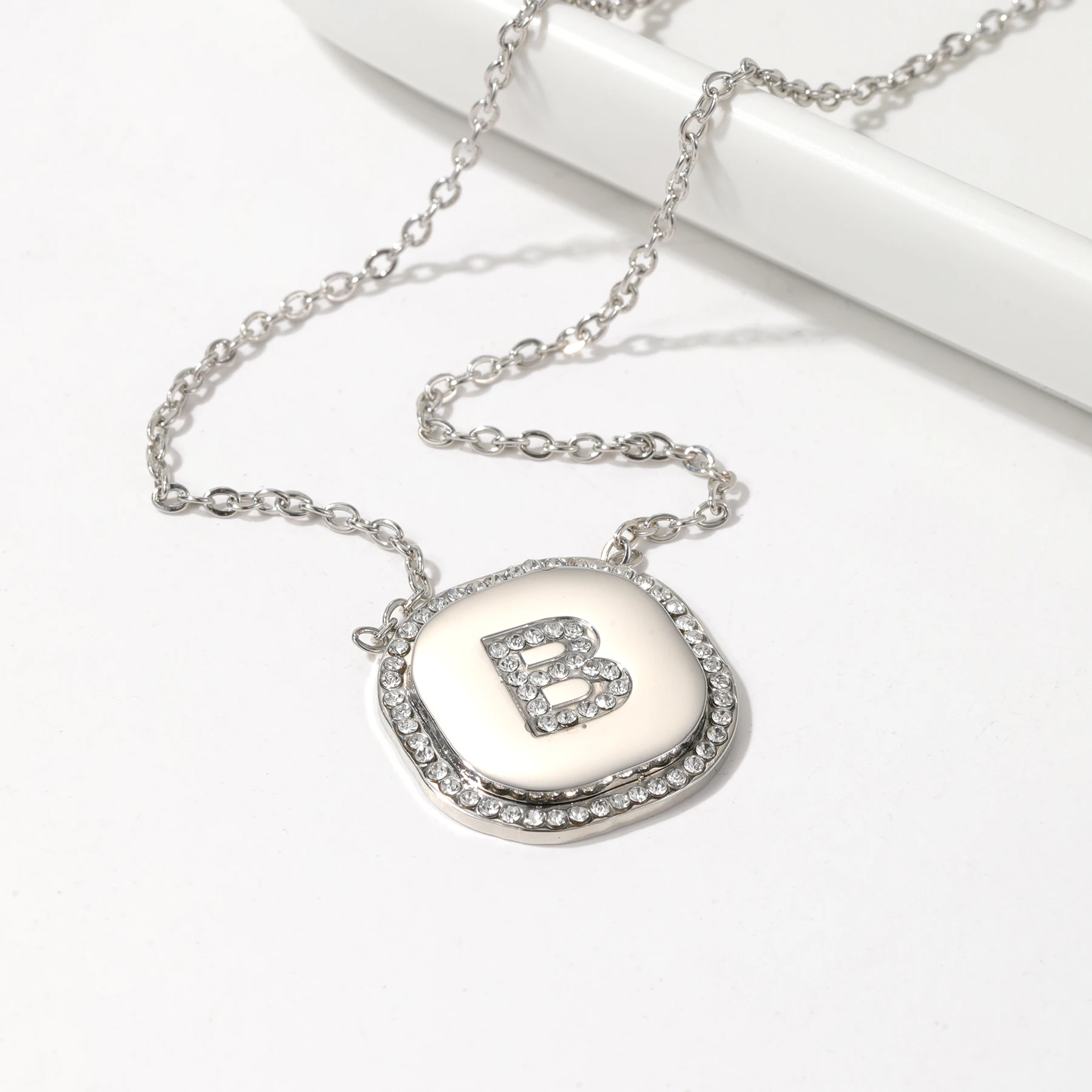 Small square custom initials necklace two-color craft birthday anniversary first choice hip-hop punk style