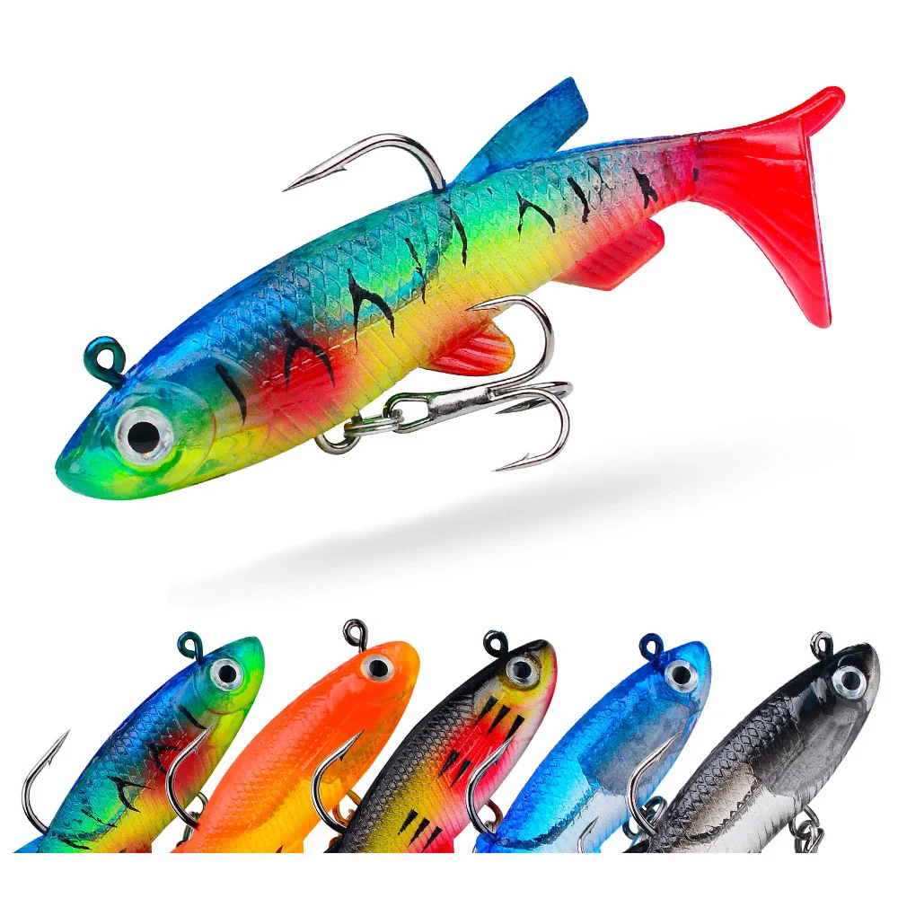 

PROBEROS 1pcs Soft Tail Fishing Bait 7.5cm 13.5g Silicone Simulation Lifelike Lure 5 Color for Bass Swimbait Jig hook dw6087
