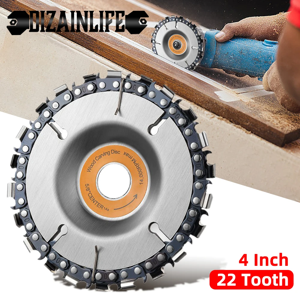 Detachable Universal 4 Inch 22 Tooth Angle Grinder Disc Dedicated Chain Disc Woodwork Carving Chain Saw Disc Slotting Blade Tool