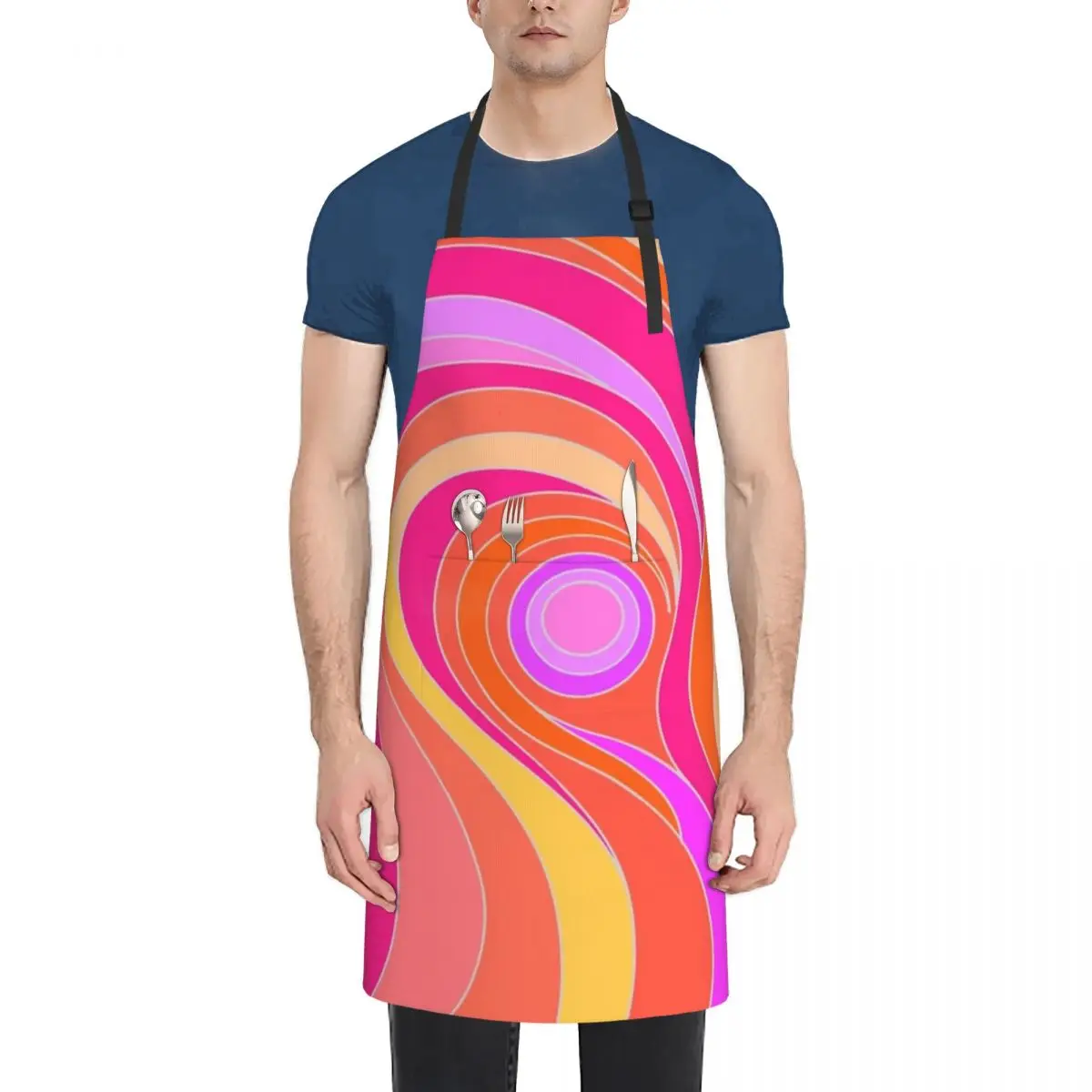 

Pink Abstract Psychedelic Retro Design Fashion Dacron Kitchen Aprons For Woman Men Chef Work