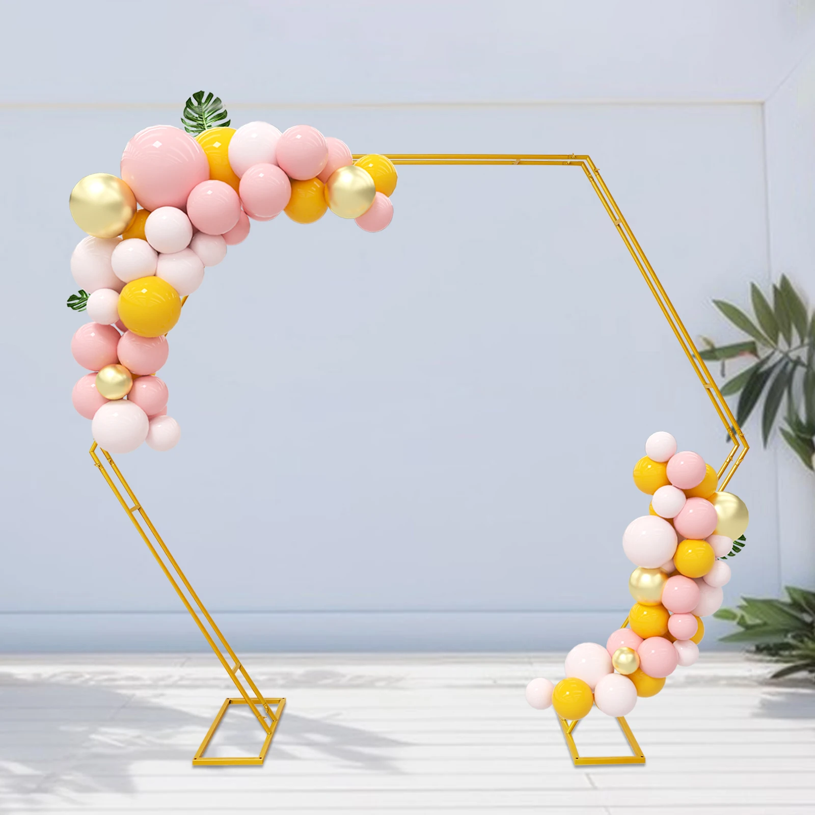 Hexagonal Wedding Stands Double Tube  Wedding Arch Diameter 2.5m Height 2.2m 19 Round Tube Gold Color