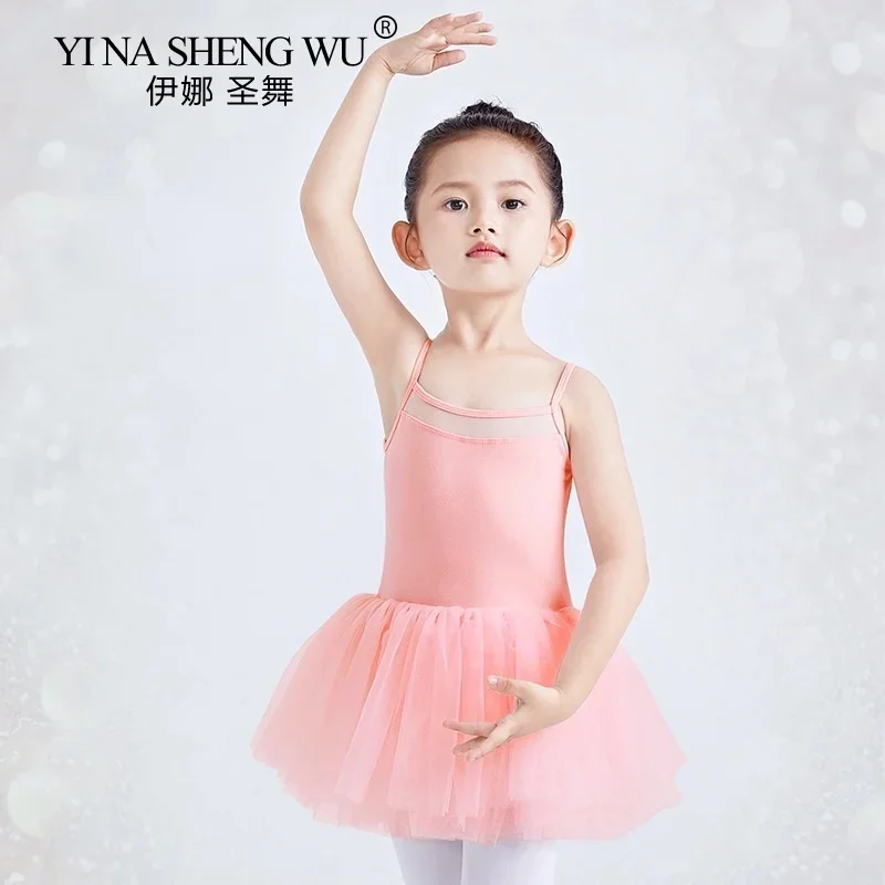 New Girls Camisole Ballet Leotard Dancewear Kids Cotton Gymnastics Practice Leotards Ballet Dance Bodysuit Gauze Skirt for Girl