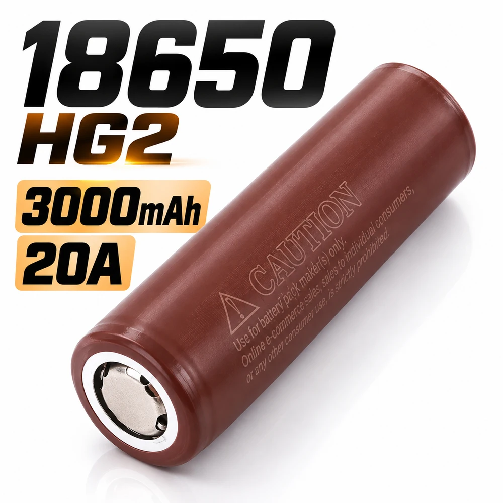 18650 HG2 3000mAh Li-ion Battery 3.6V 20A High Drain Rechargeable Flat Top Cell for Power Tools Drill Mower Flashlight DIY