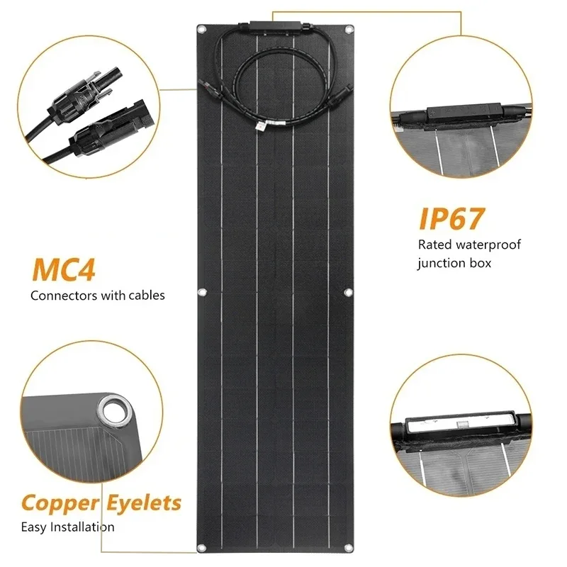 1-2szt 300W Panel słoneczny 600W Kompletny zestaw 12V Wysokowydajne monofoniczne elastyczne panele słoneczne z kontrolerem ładowania Kabel