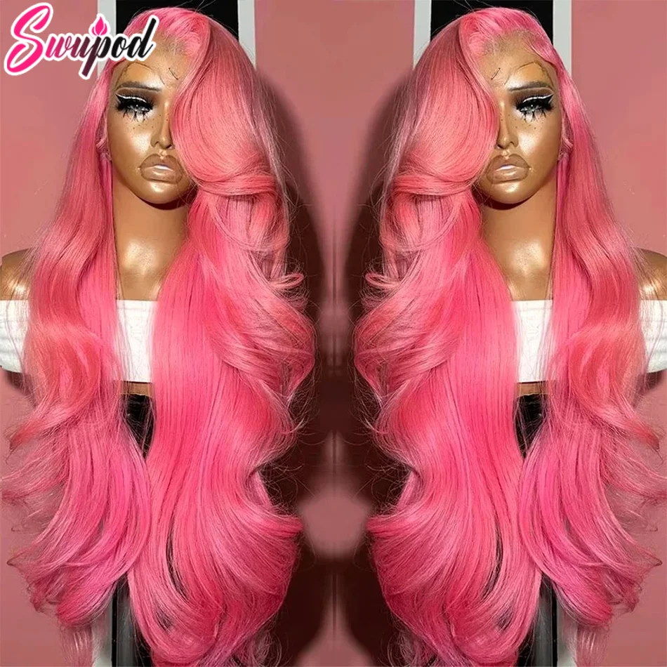250% 30 32 inch Body Wave 13x4 13x6 Hd Lace Frontal Wig Pre Plucked Transparent Colored Lace Front Pink Wig For Women Glueless