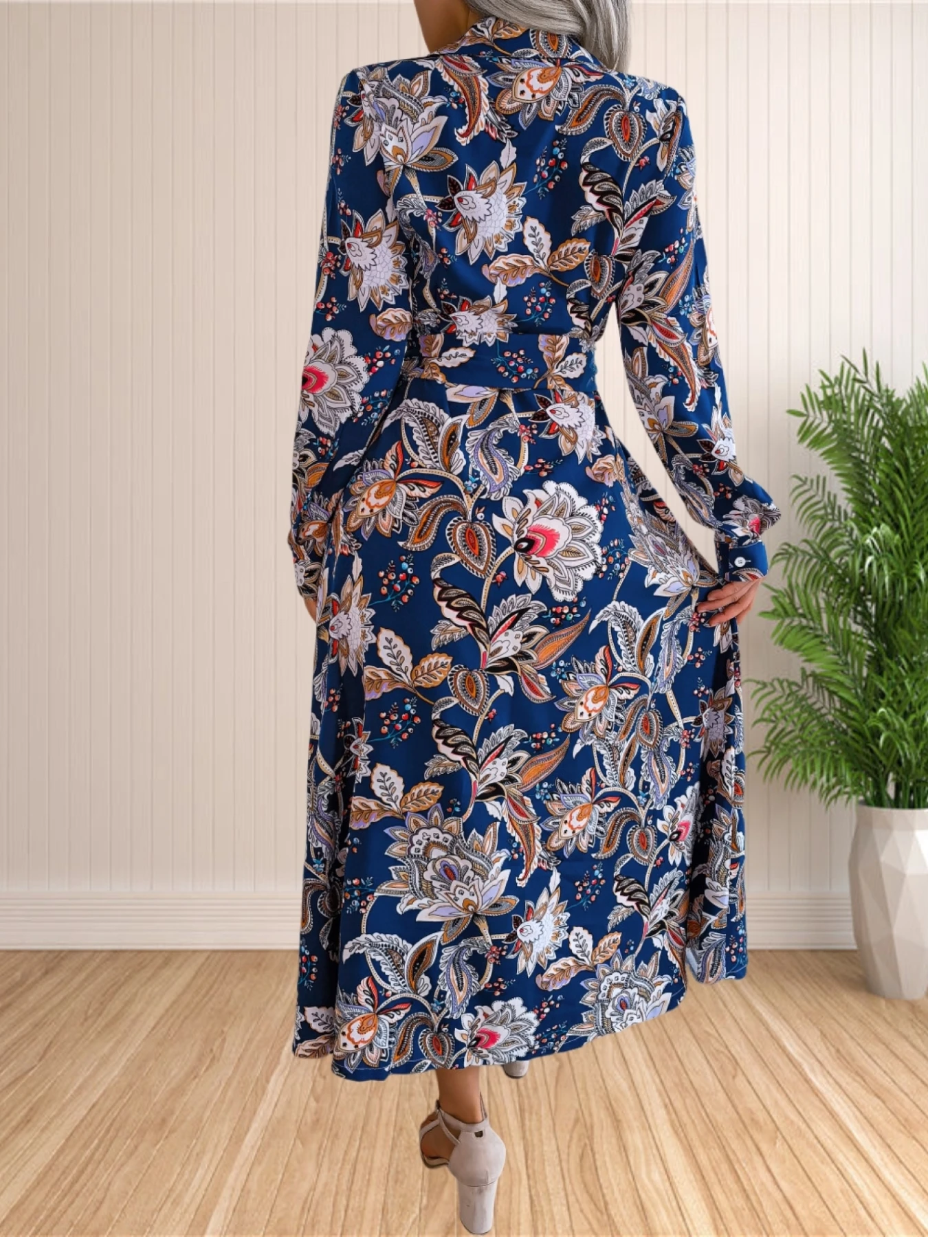 Hemd kleider für Frauen fallen fließendes Blumen hemd Kleid Button-Down-Hemd kleid elegantes Midi kleid Urlaub