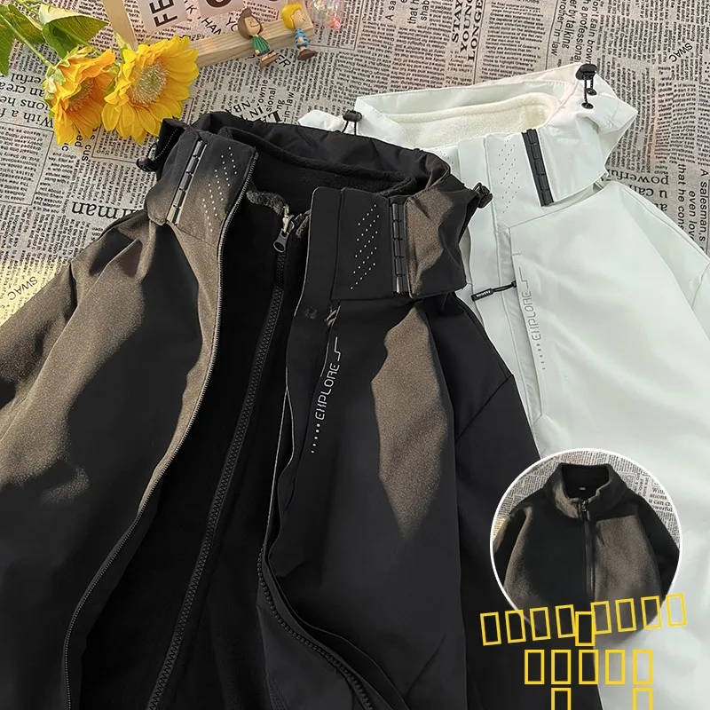 

Men's Tee-in-One Detachable Fce Jaet Outdoor Windproof Mountain Climbing Clothes Autumn Winter Heavy Du Zipper Hoode...