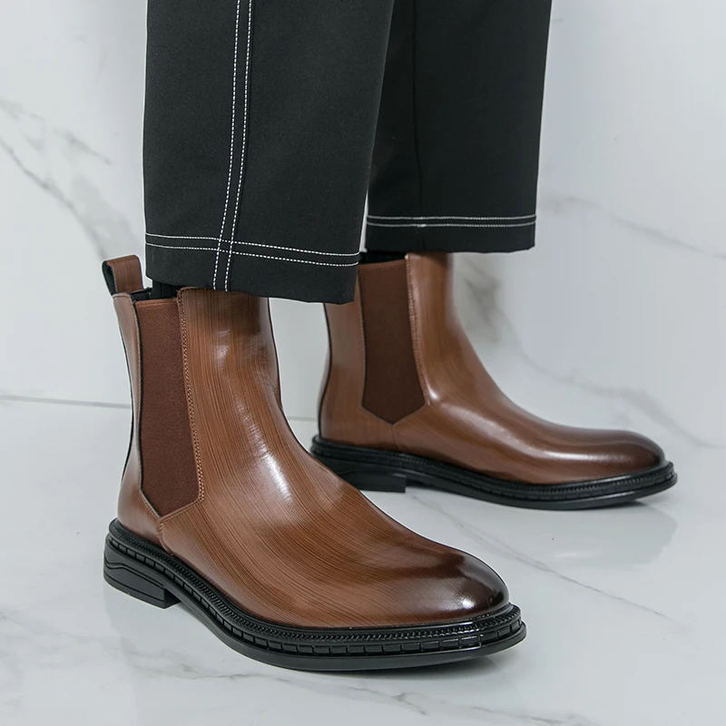 

Autumn Winter Men Fashion Chelsea Boots Black Brown Casual Comfortable High-quality Business Men Boots Social Boots Sizes 38-46