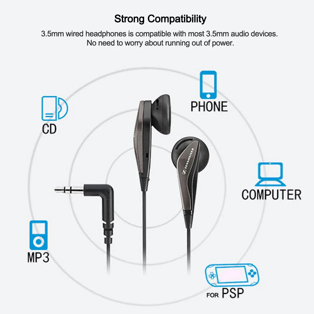 Original Sennheiser MX375 In-Ear Headphones Flat Type Earphones Stereo Earbuds Deep Bass