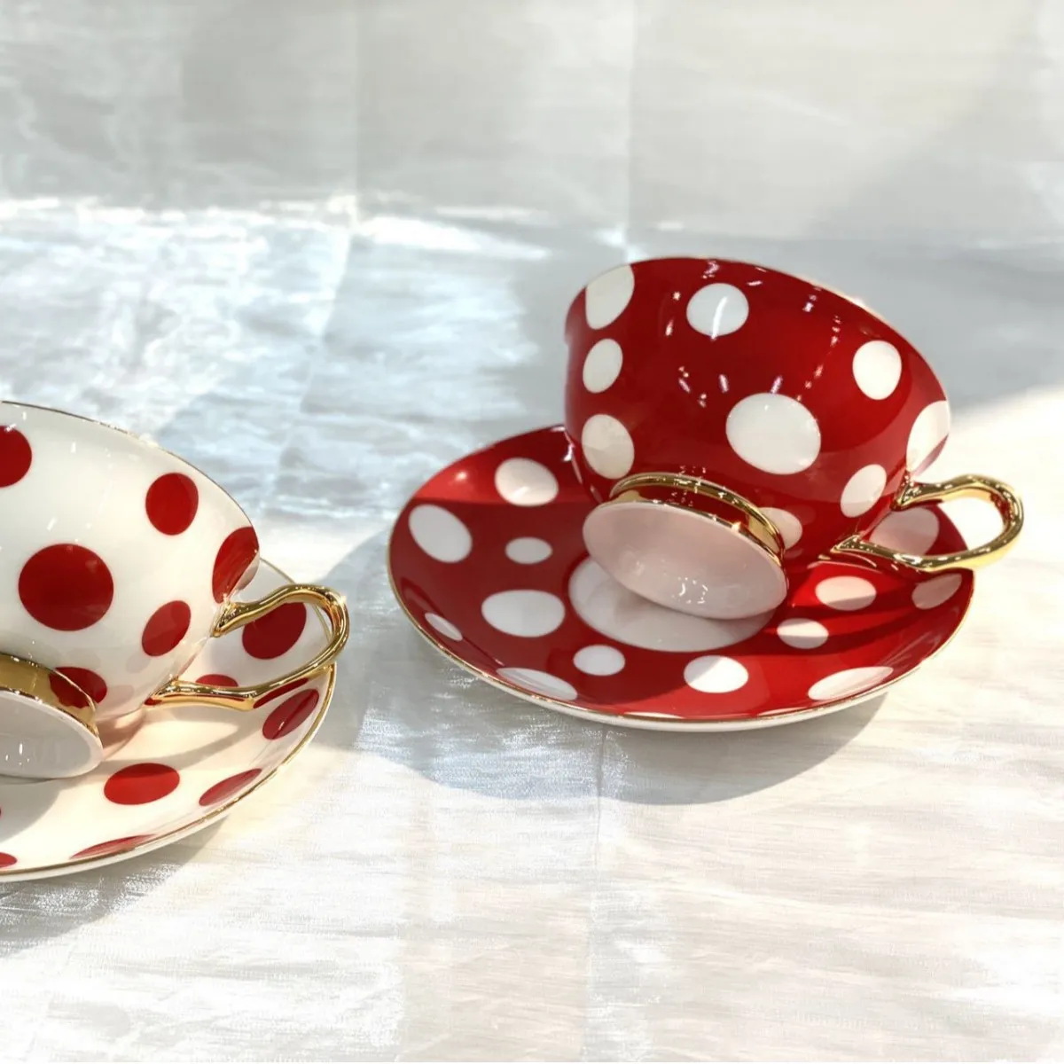 Vintage Polka Dot Coffee Cup, Aesthetic Red & White Ceramic Mug for Milk Tea & Coffee, Charming European Style Home & Office Cup